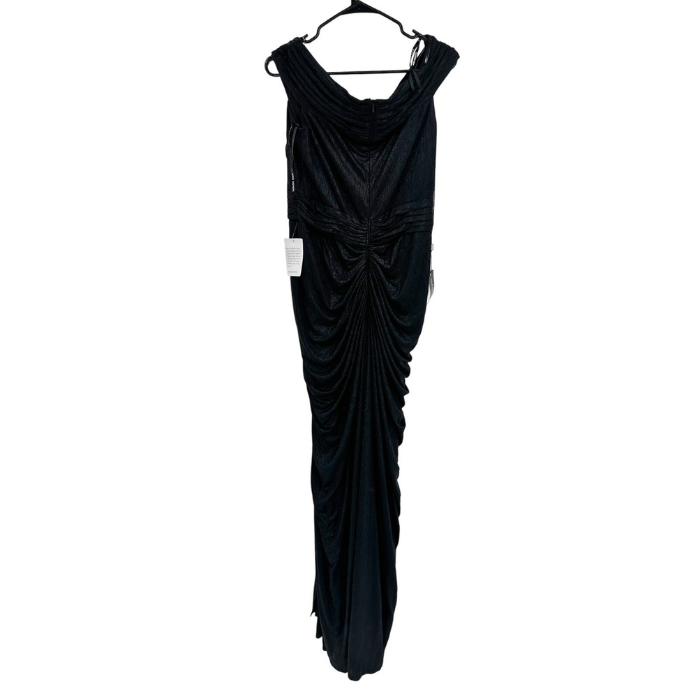 Tadashi Shoji Ellery Draped Metallic Jersey Gown in‎ Black M NEW - Picture 3 of 7